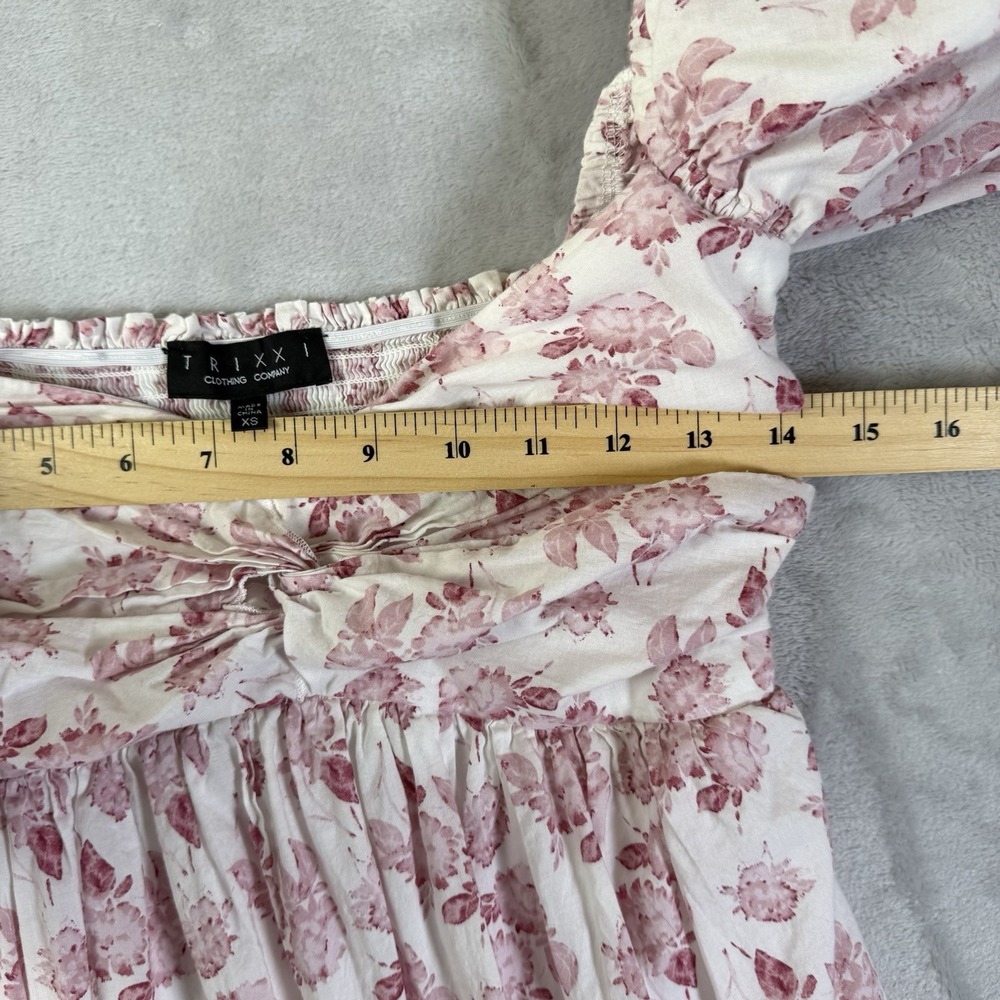 Trixxi Clothing Company Mini Dress XS Puff Sleeve Pink/White Floral Babydoll - Picture 8 of 13